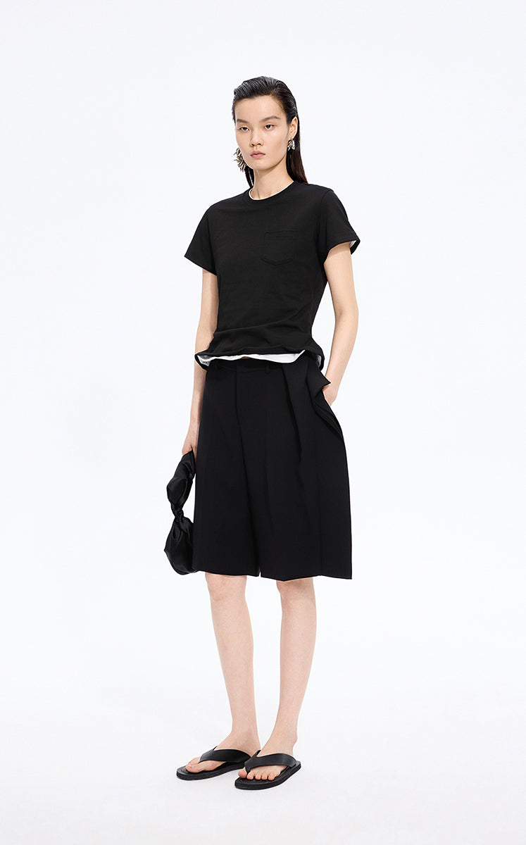 T-Shirt / JNBY Cropped Twist Hem Cotton T-Shirt