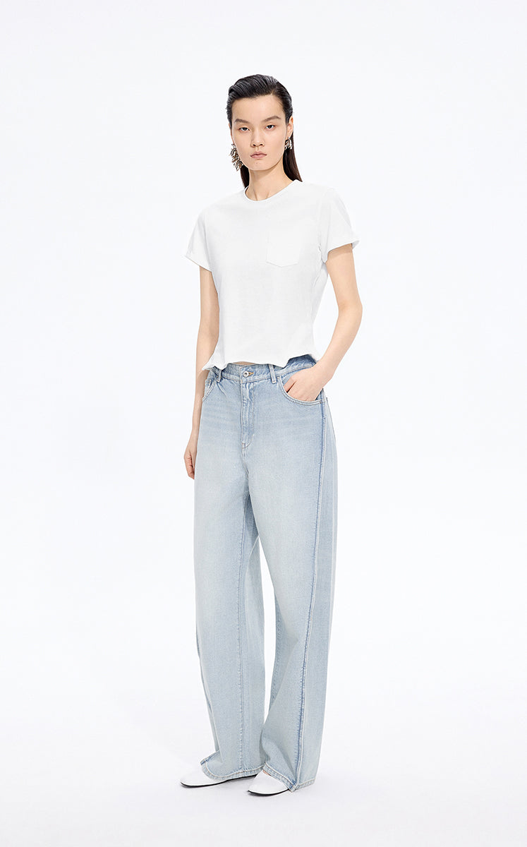 T-Shirt / JNBY Cropped Twist Hem Cotton T-Shirt