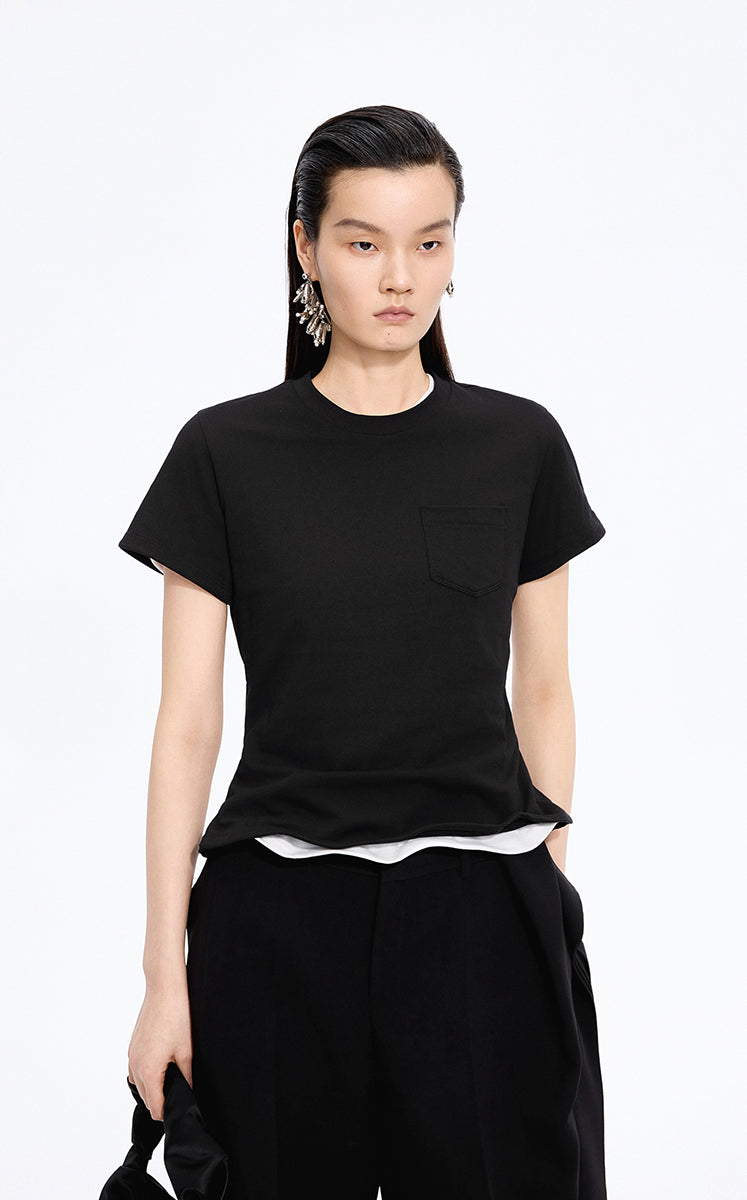 T-Shirt / JNBY Cropped Twist Hem Cotton T-Shirt