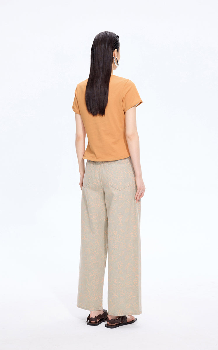 T-Shirt / JNBY Cropped Twist Hem Cotton T-Shirt