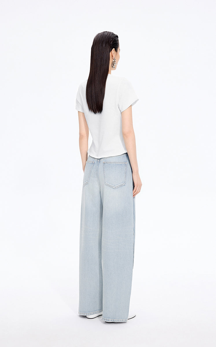 T-Shirt / JNBY Cropped Twist Hem Cotton T-Shirt