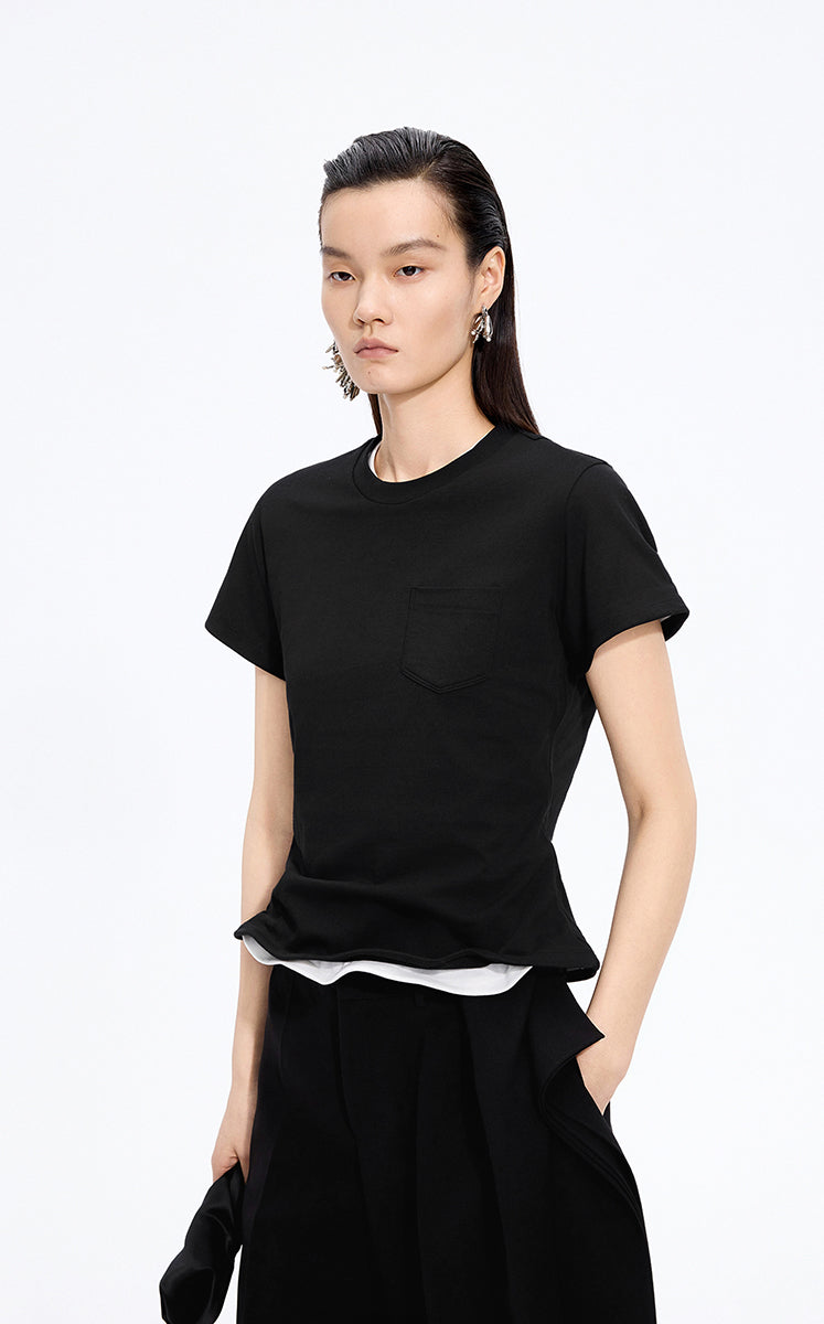 T-Shirt / JNBY Cropped Twist Hem Cotton T-Shirt