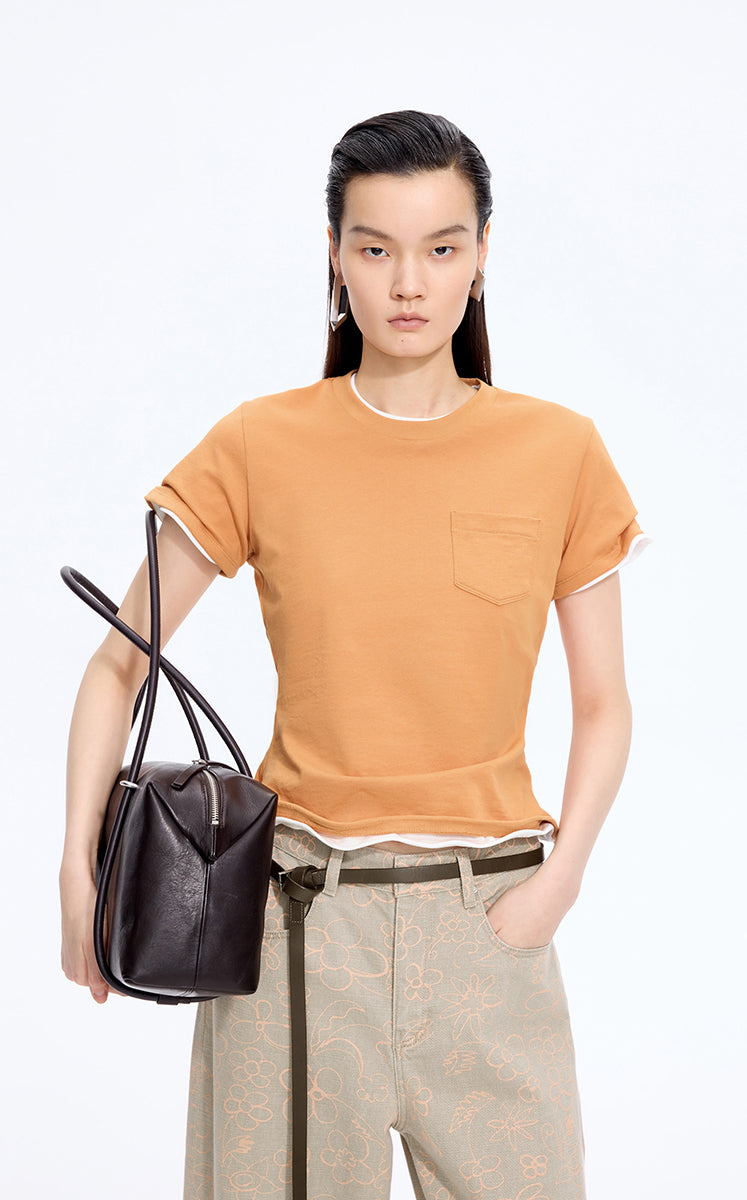 T-Shirt / JNBY Cropped Twist Hem Cotton T-Shirt