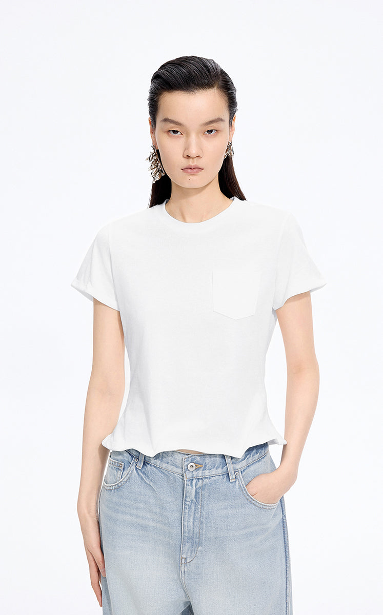 T-Shirt / JNBY Cropped Twist Hem Cotton T-Shirt