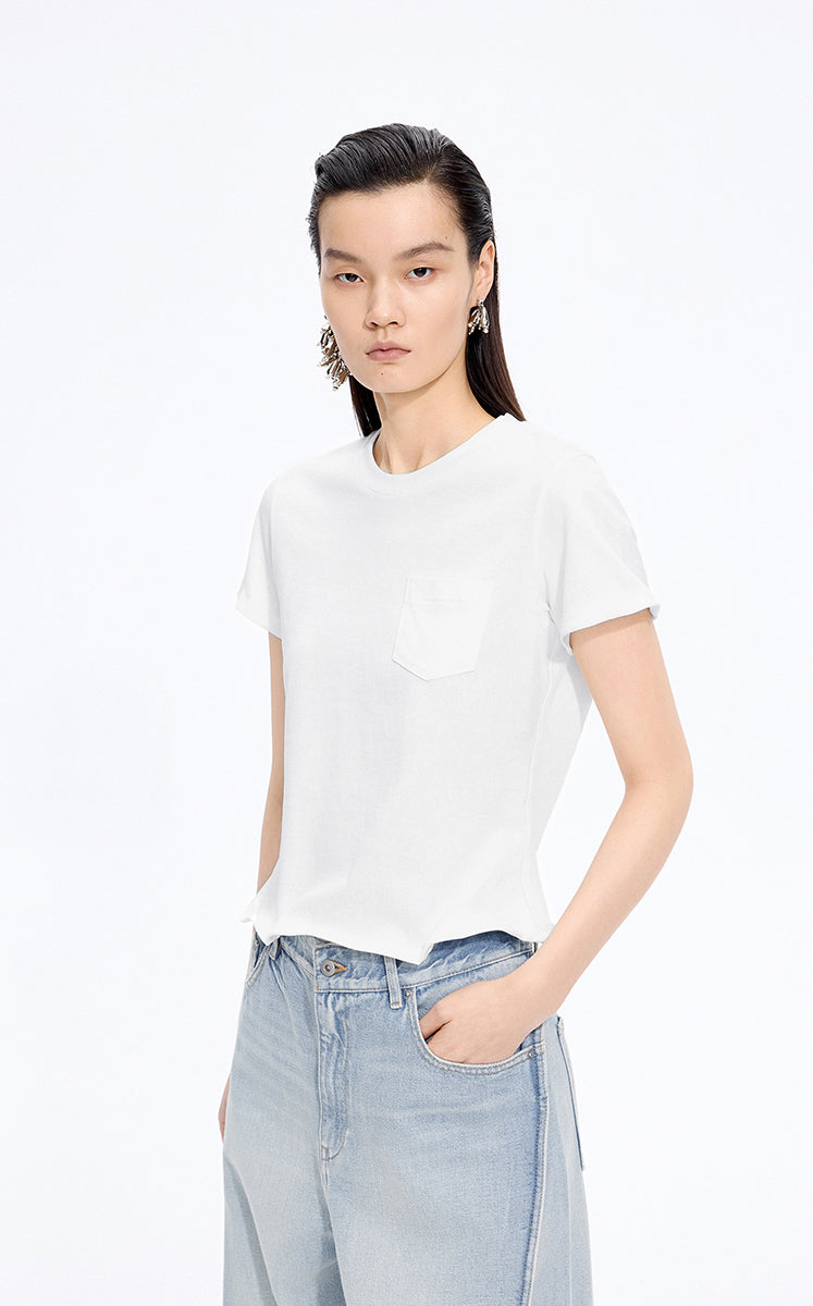 T-Shirt / JNBY Cropped Twist Hem Cotton T-Shirt