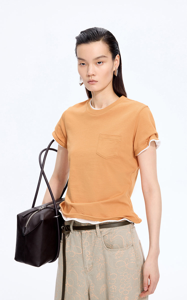 T-Shirt / JNBY Cropped Twist Hem Cotton T-Shirt