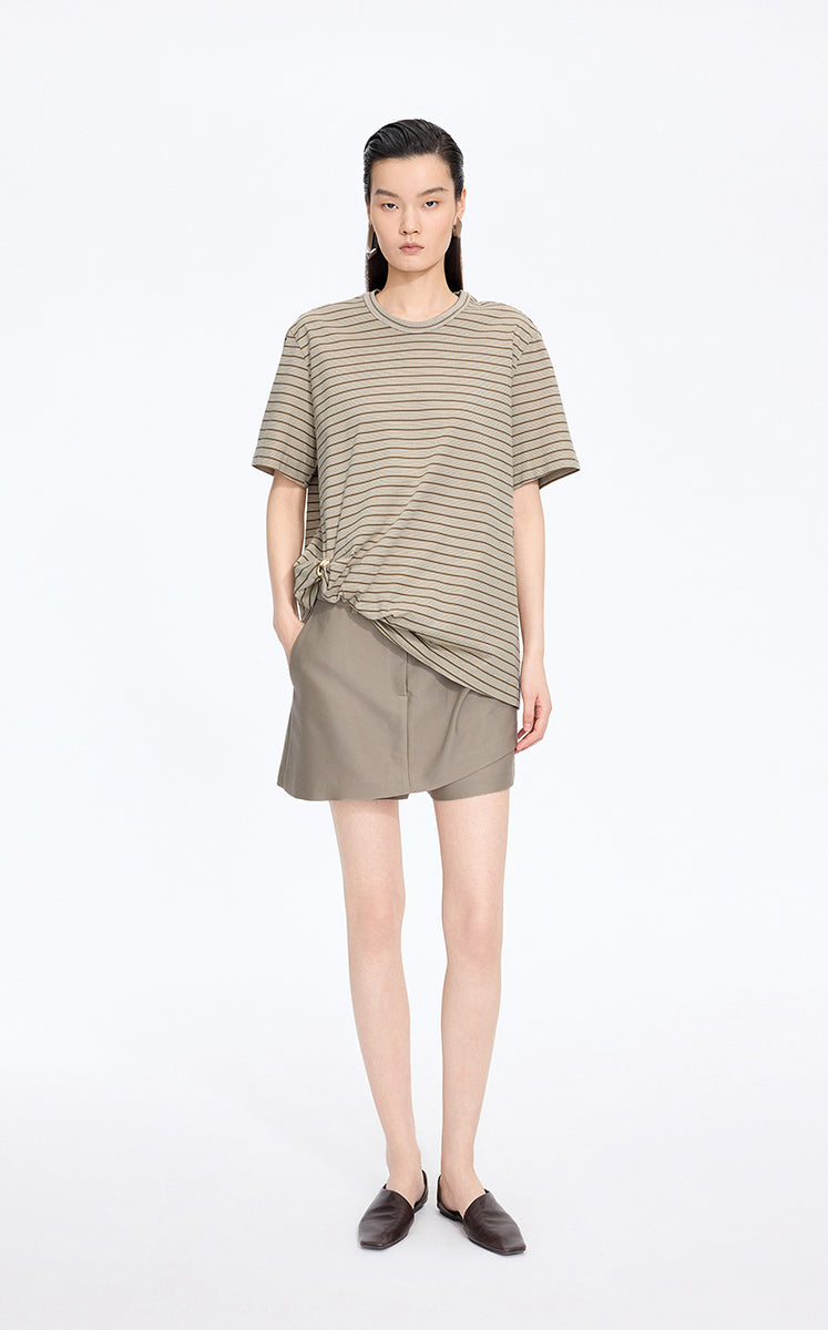 T-Shirt / JNBY Draped Pleated Hem Cotton T-Shirt