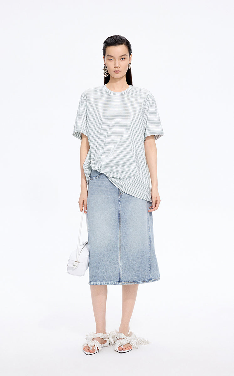T-Shirt / JNBY Draped Pleated Hem Cotton T-Shirt