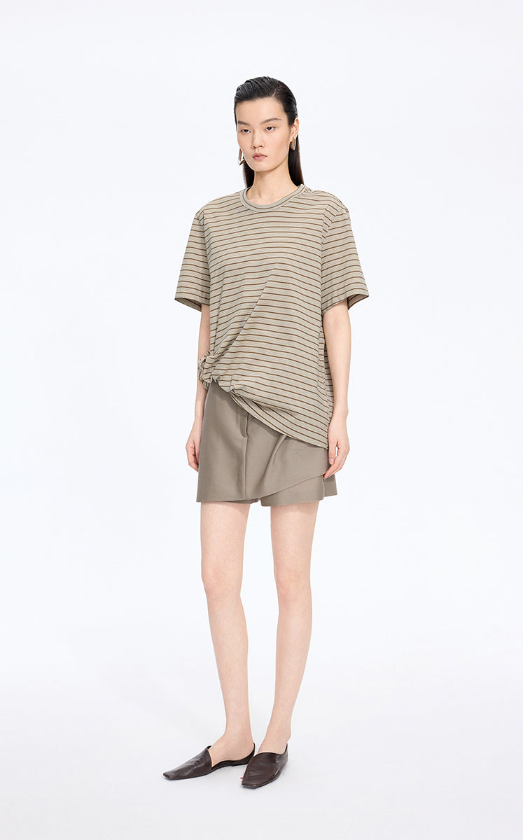 T-Shirt / JNBY Draped Pleated Hem Cotton T-Shirt