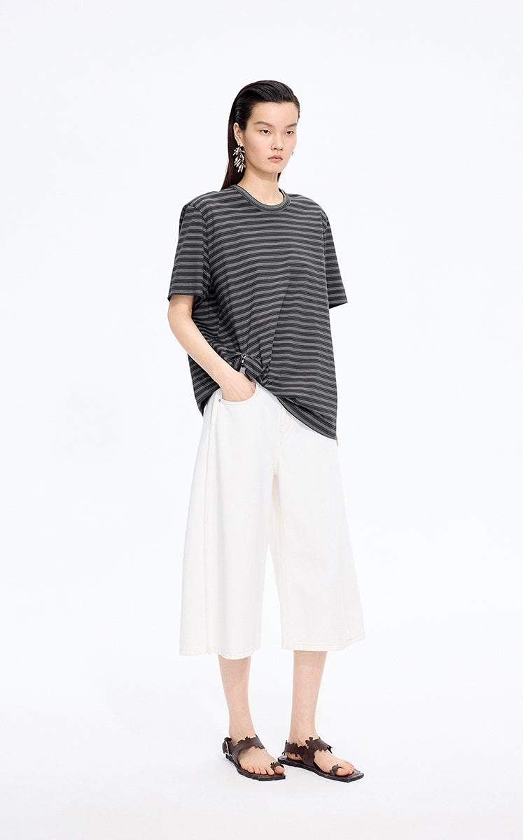T-Shirt / JNBY Draped Pleated Hem Cotton T-Shirt