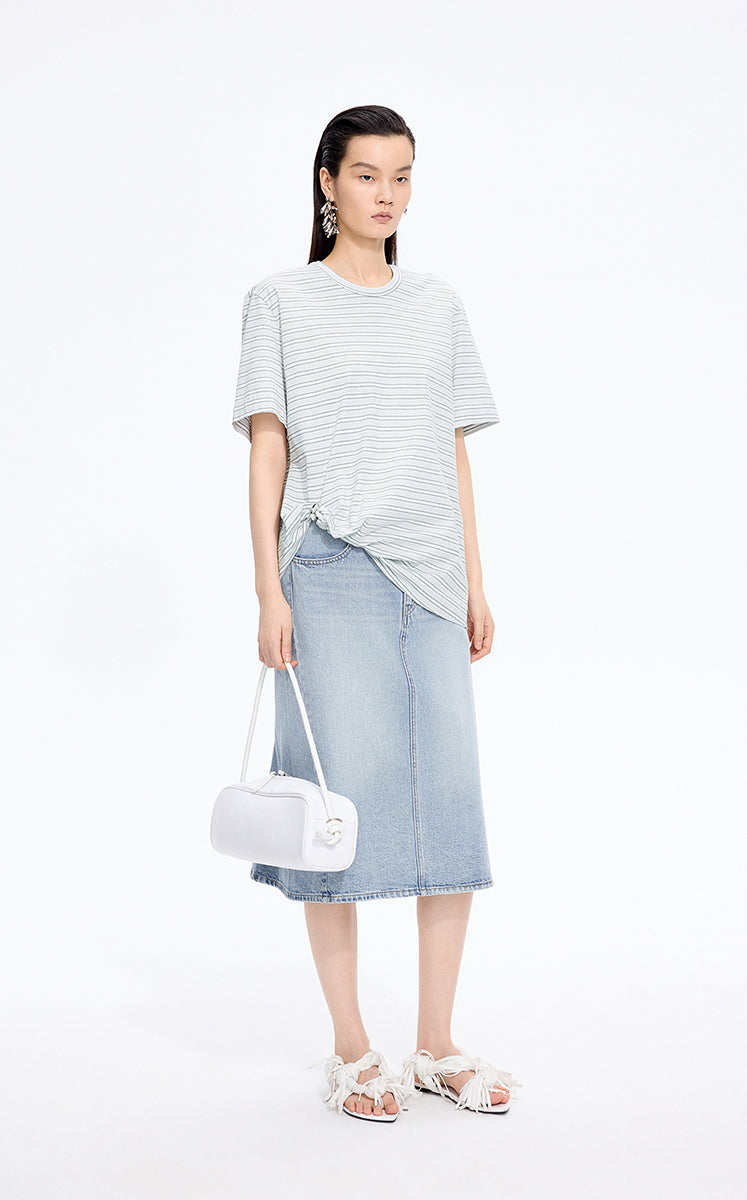 T-Shirt / JNBY Draped Pleated Hem Cotton T-Shirt