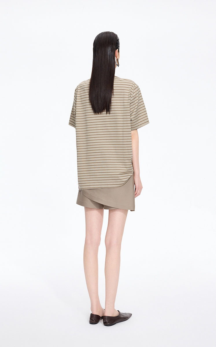 T-Shirt / JNBY Draped Pleated Hem Cotton T-Shirt