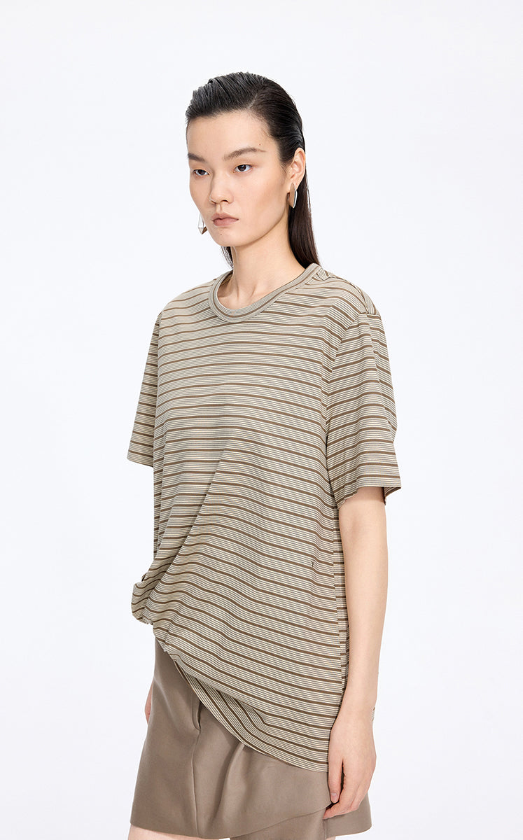 T-Shirt / JNBY Draped Pleated Hem Cotton T-Shirt