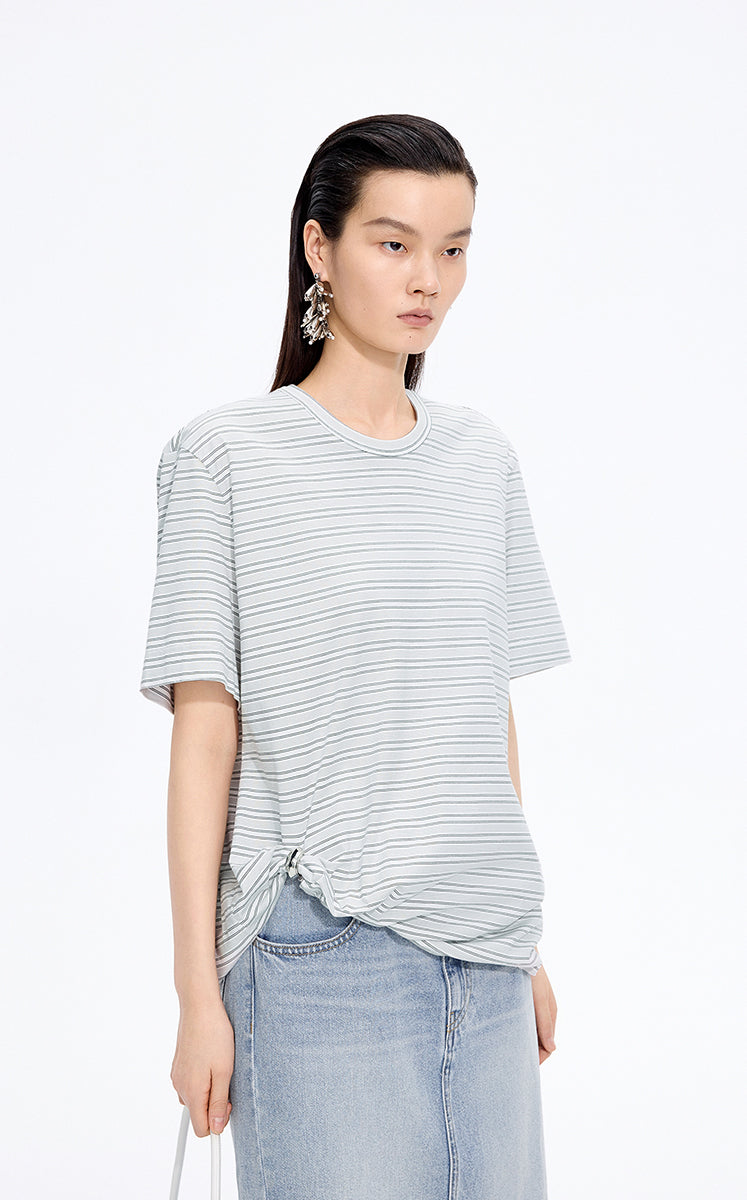 T-Shirt / JNBY Draped Pleated Hem Cotton T-Shirt