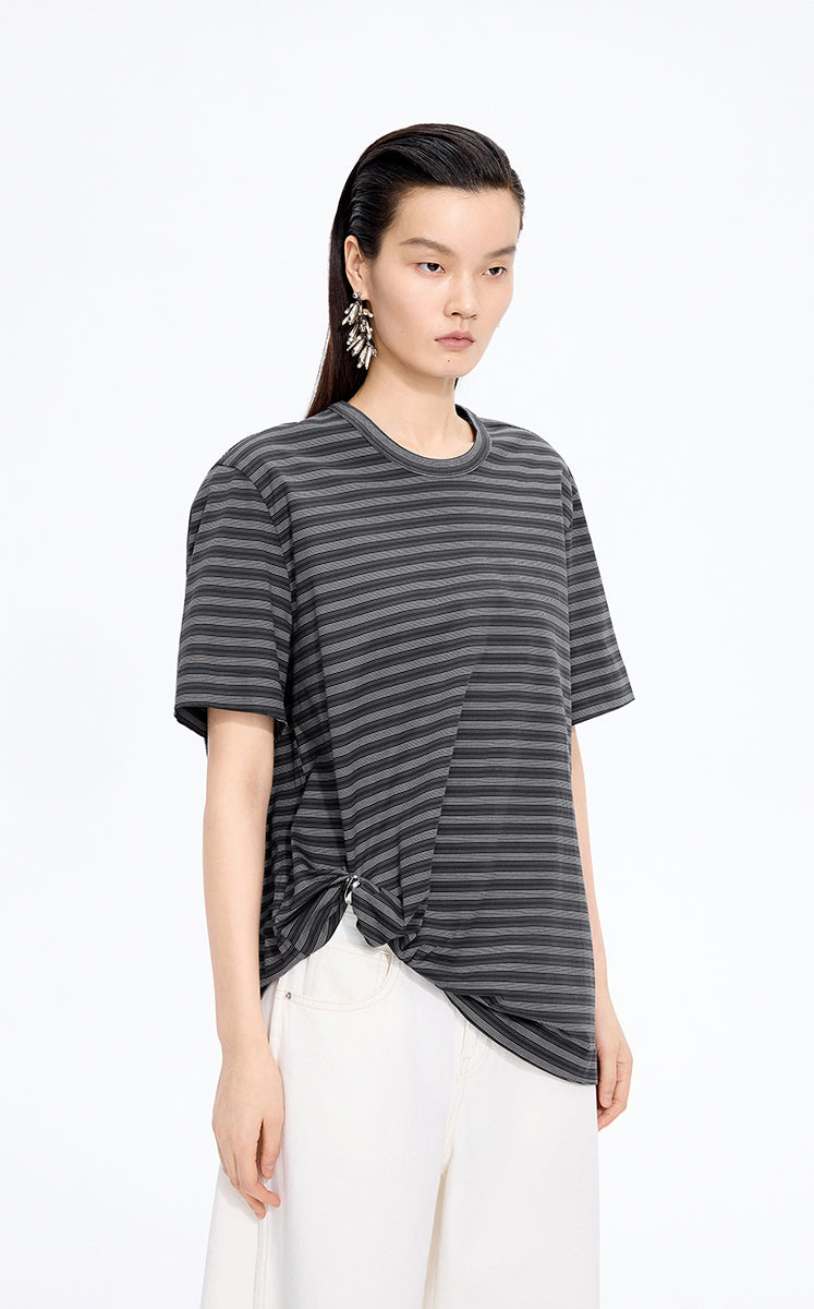 T-Shirt / JNBY Draped Pleated Hem Cotton T-Shirt
