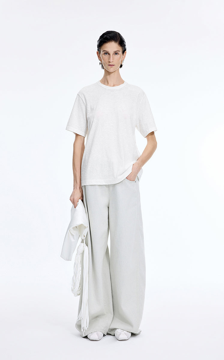 T-Shirt / JNBY Flocked Floral Cotton T-Shirt