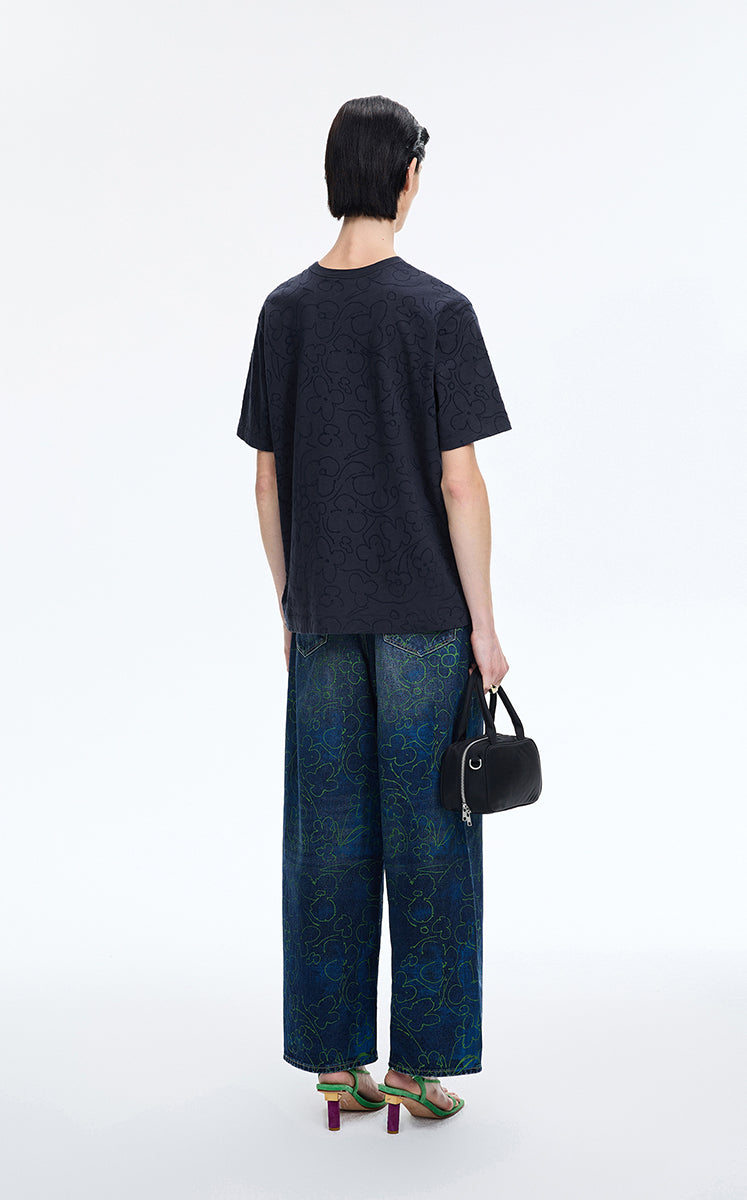T-Shirt / JNBY Flocked Floral Cotton T-Shirt