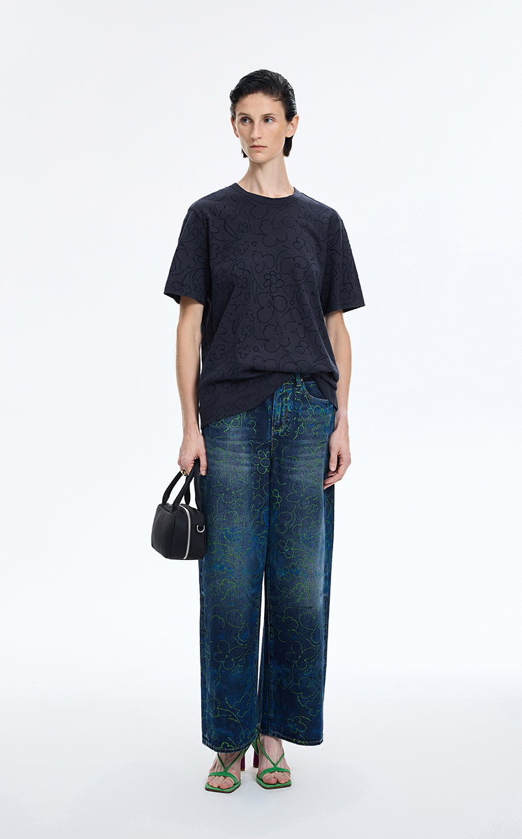 T-Shirt / JNBY Flocked Floral Cotton T-Shirt