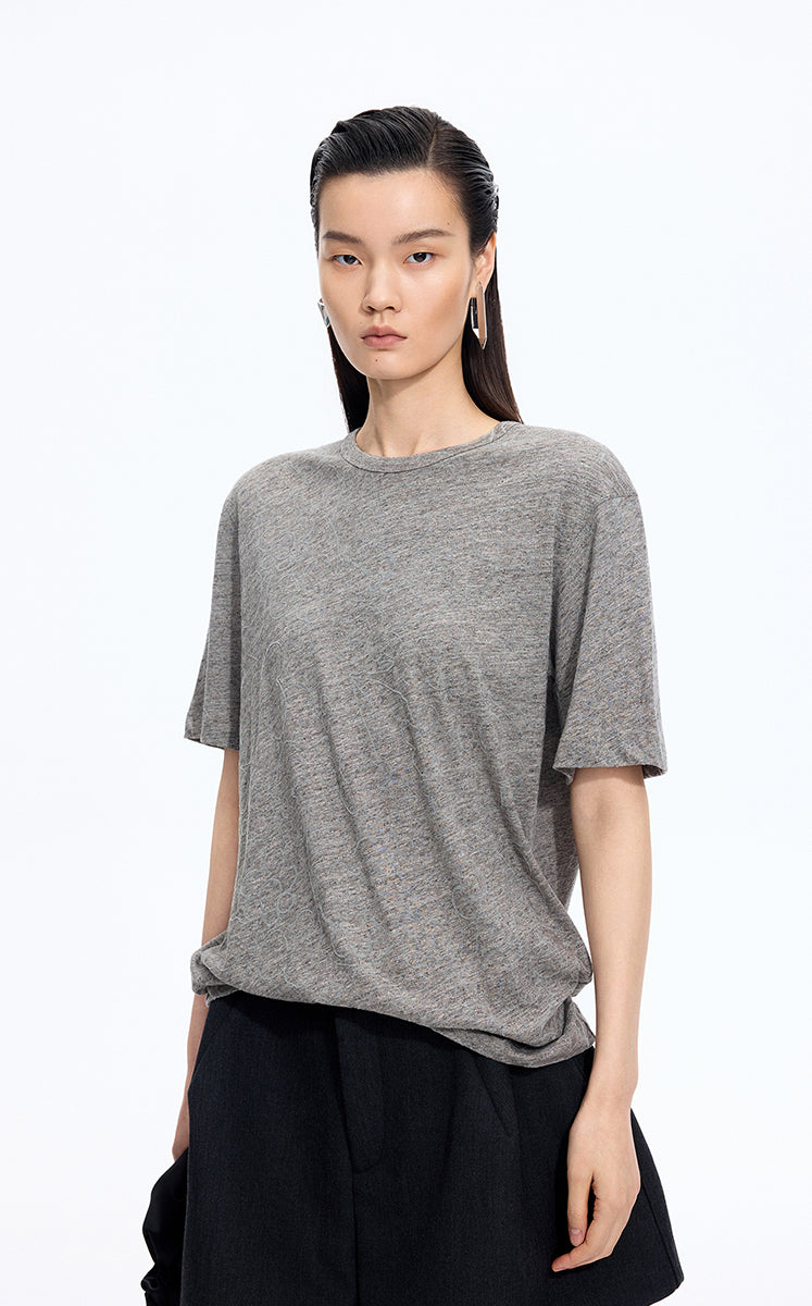 T-Shirt / JNBY Flocked Floral Cotton T-Shirt