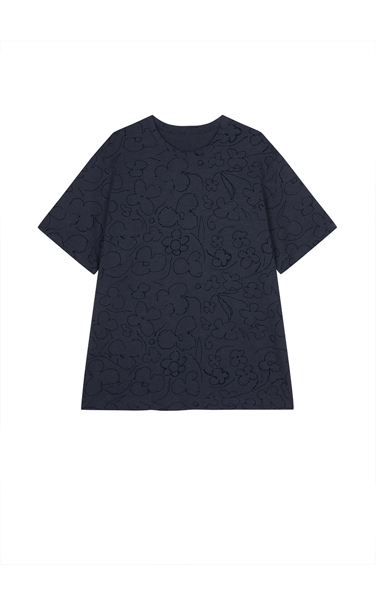 T-Shirt / JNBY Flocked Floral Cotton T-Shirt