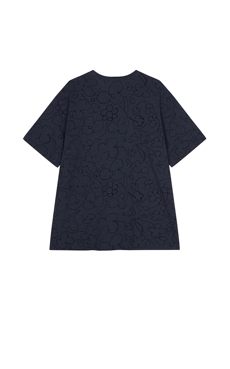 T-Shirt / JNBY Flocked Floral Cotton T-Shirt
