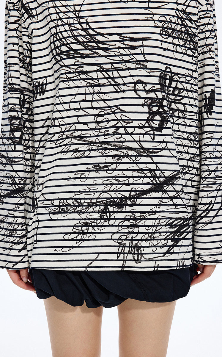 T-Shirt / JNBY Hand-Drawn Floral Cotton Long Sleeve T-Shirt