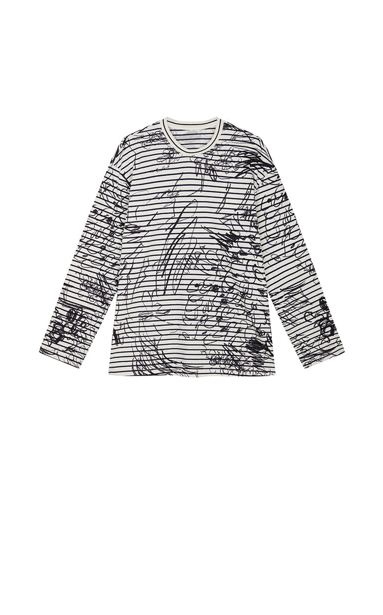 T-Shirt / JNBY Hand-Drawn Floral Cotton Long Sleeve T-Shirt