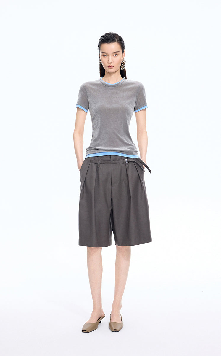 T-Shirt / JNBY Layered Slim-Fit Flocked T-Shirt