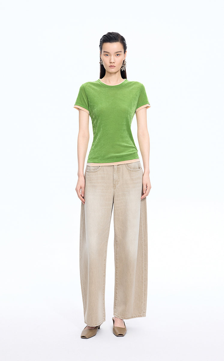 T-Shirt / JNBY Layered Slim-Fit Flocked T-Shirt