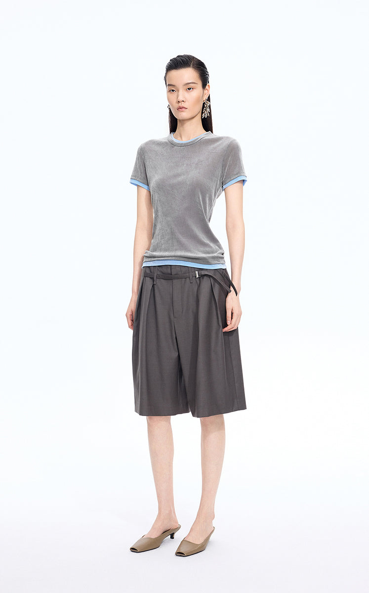 T-Shirt / JNBY Layered Slim-Fit Flocked T-Shirt