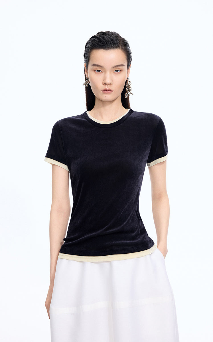 T-Shirt / JNBY Layered Slim-Fit Flocked T-Shirt