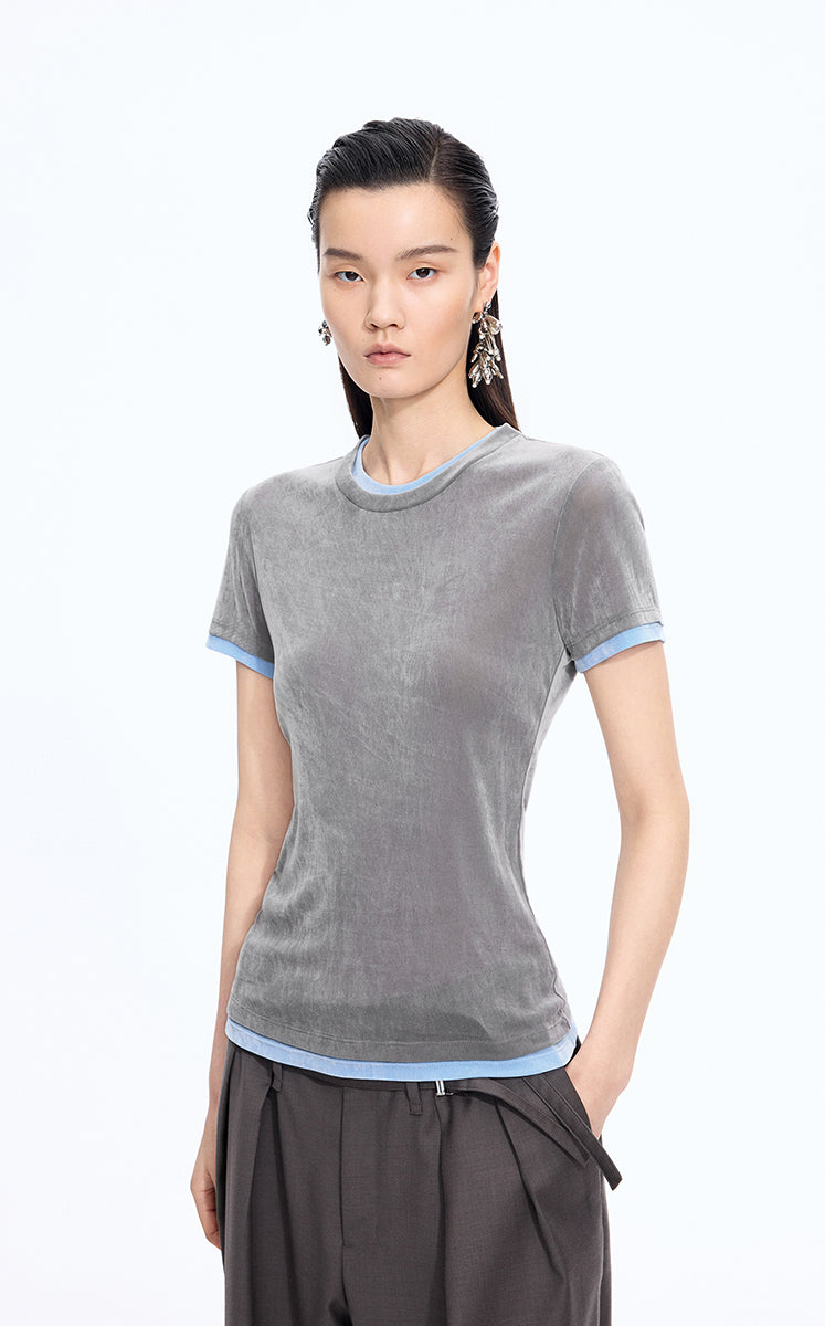 T-Shirt / JNBY Layered Slim-Fit Flocked T-Shirt