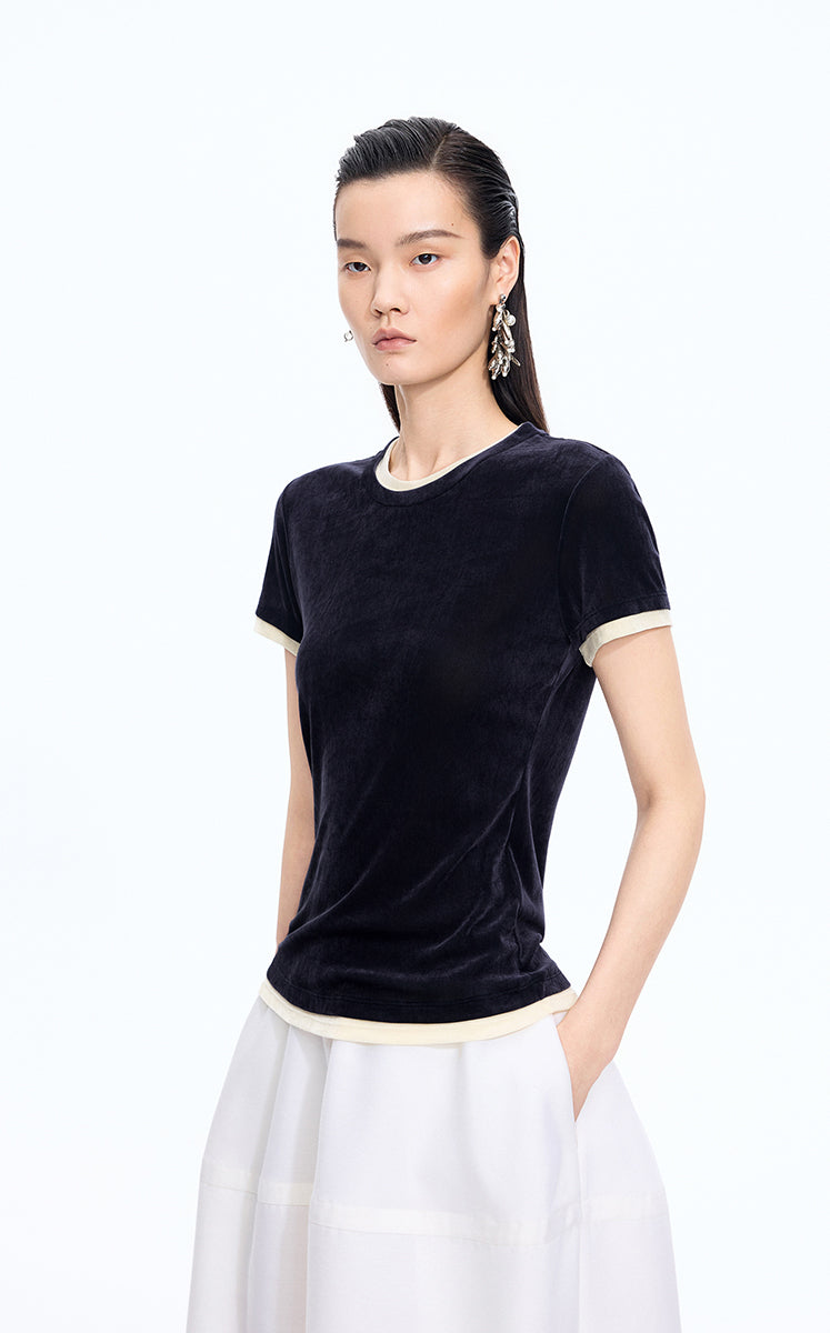 T-Shirt / JNBY Layered Slim-Fit Flocked T-Shirt
