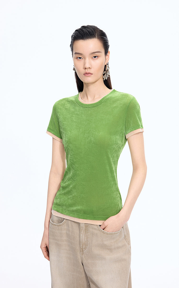 T-Shirt / JNBY Layered Slim-Fit Flocked T-Shirt