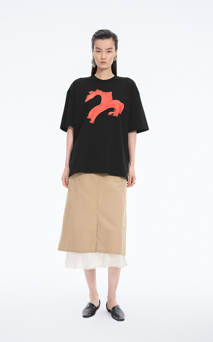 T-Shirt / JNBY Loose Pony Graphic Cotton Tee
