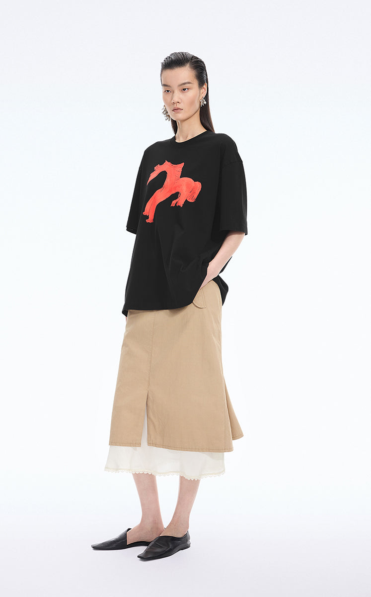 T-Shirt / JNBY Loose Pony Graphic Cotton Tee