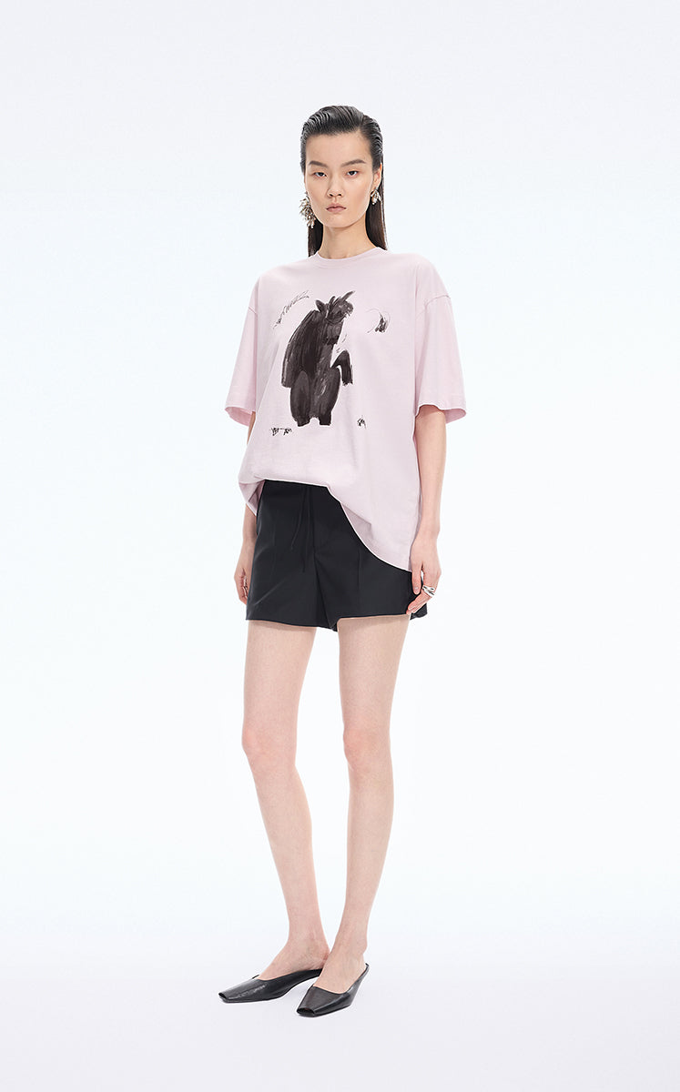T-Shirt / JNBY Loose Pony Graphic Cotton Tee