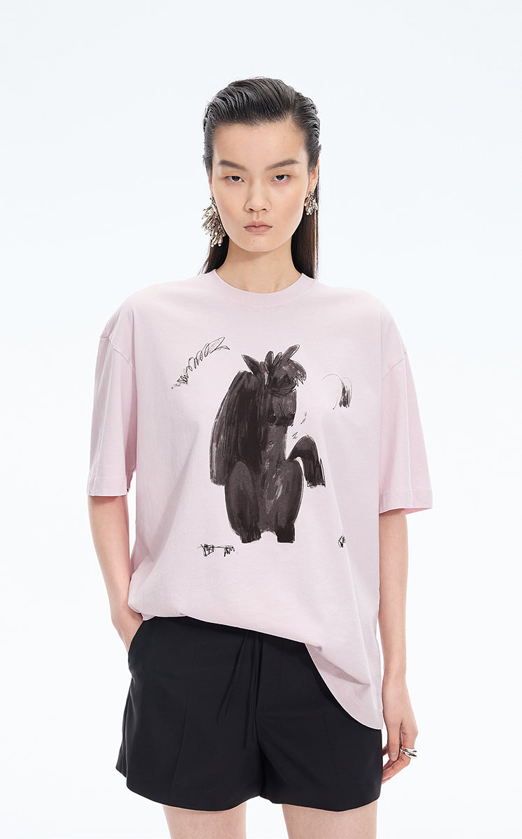 T-Shirt / JNBY Loose Pony Graphic Cotton Tee