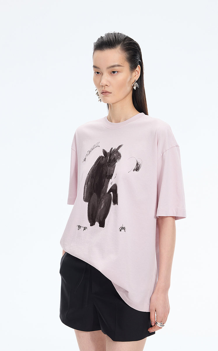 T-Shirt / JNBY Loose Pony Graphic Cotton Tee