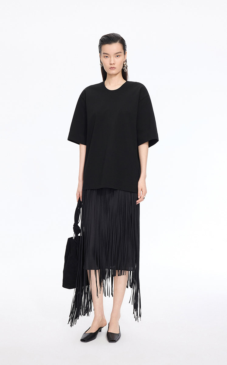 T-Shirt / JNBY Oversized O-line Cotton Blend T-Shirt