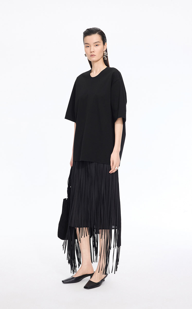 T-Shirt / JNBY Oversized O-line Cotton Blend T-Shirt