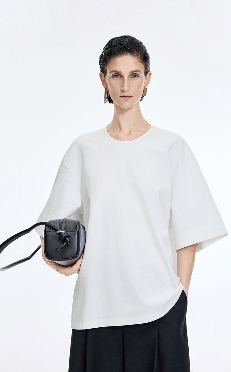 T-Shirt / JNBY Oversized O-line Cotton Blend T-Shirt