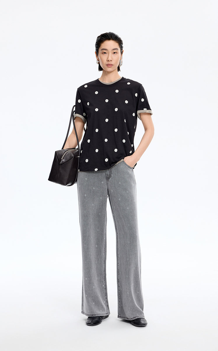 T-Shirt / JNBY Polka Dot Cotton Relaxed T-Shirt