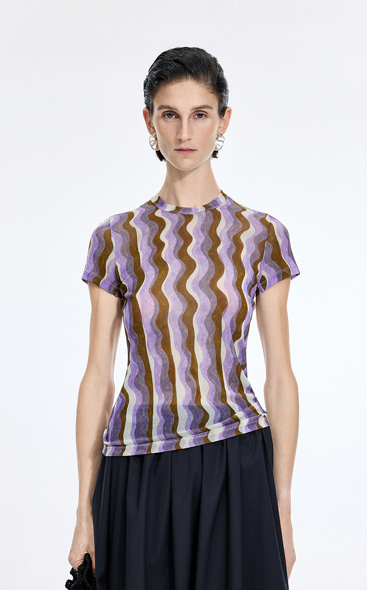 T-Shirt / JNBY Sheer Pop Stripe Mesh T-Shirt