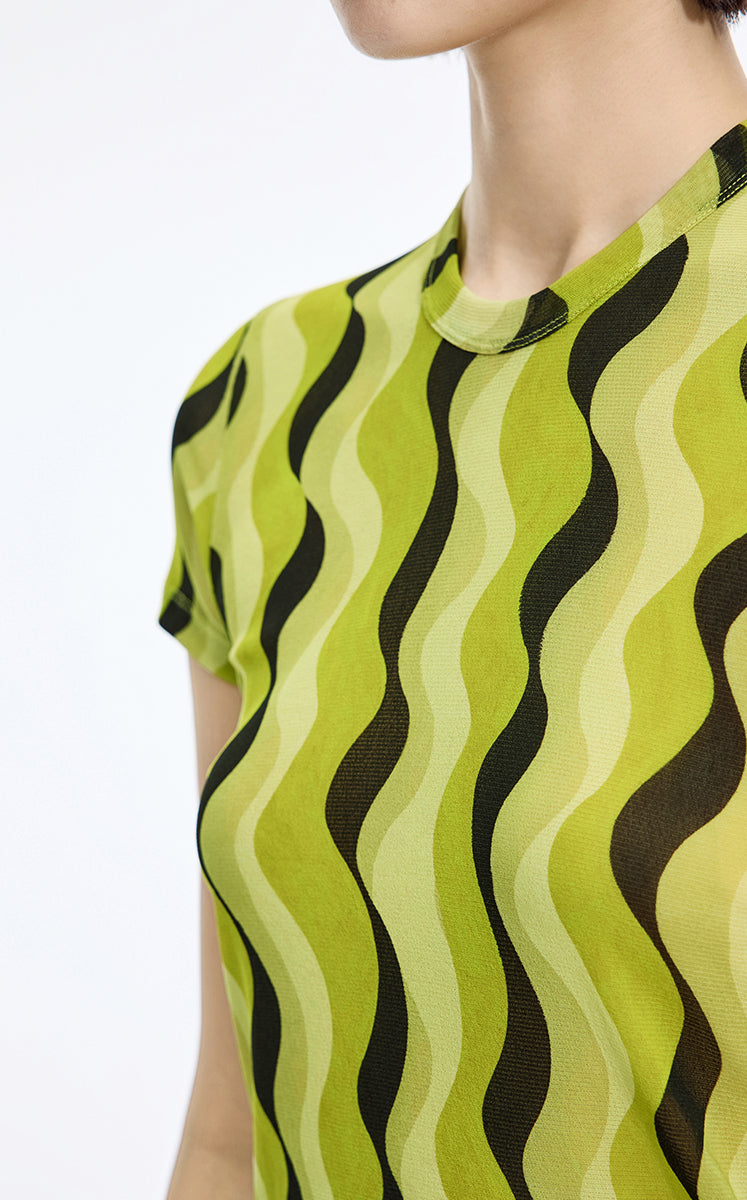 T-Shirt / JNBY Sheer Pop Stripe Mesh T-Shirt