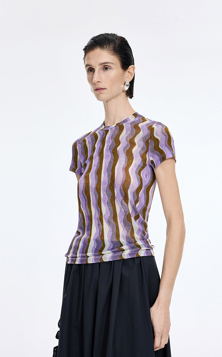 T-Shirt / JNBY Sheer Pop Stripe Mesh T-Shirt