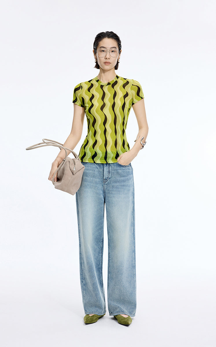 T-Shirt / JNBY Sheer Pop Stripe Mesh T-Shirt