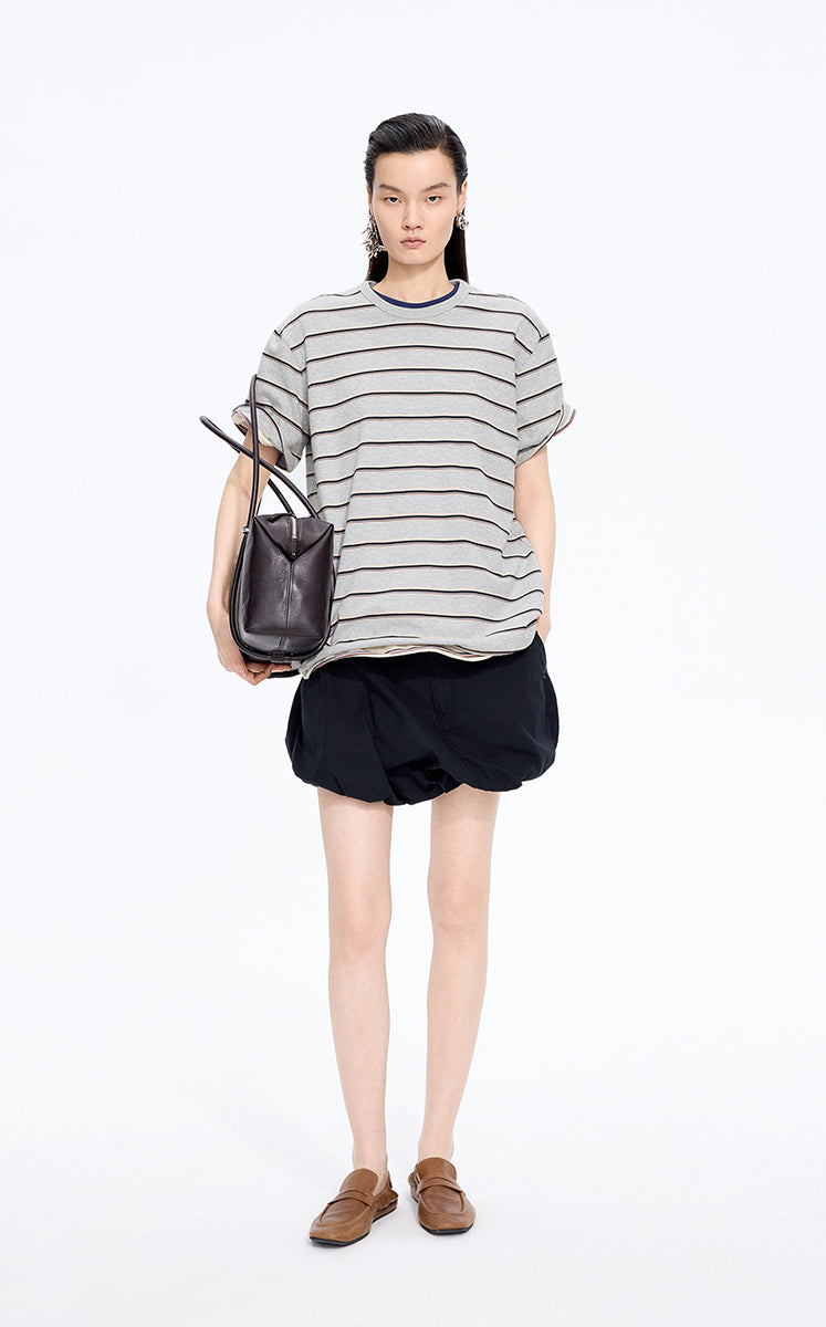T-Shirt / JNBY Striped Sculptural Hem Cotton T-Shirt