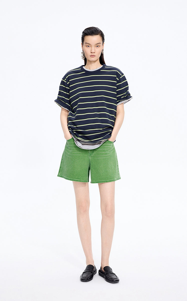 T-Shirt / JNBY Striped Sculptural Hem Cotton T-Shirt