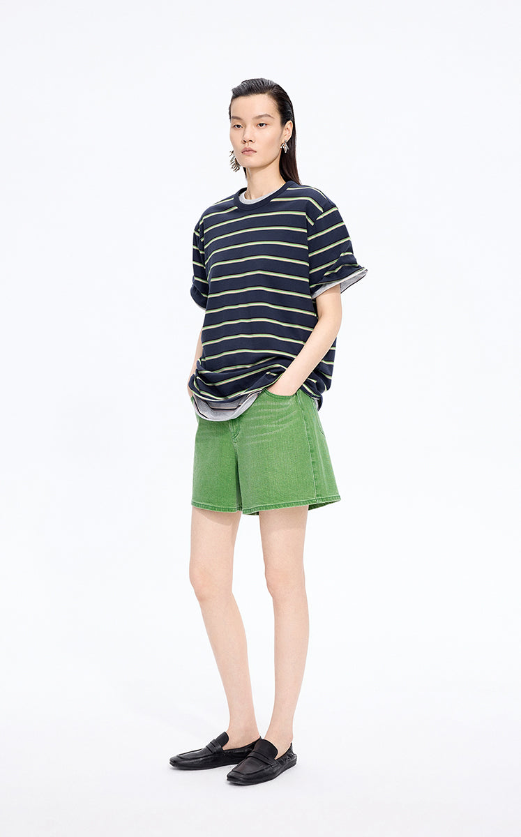 T-Shirt / JNBY Striped Sculptural Hem Cotton T-Shirt